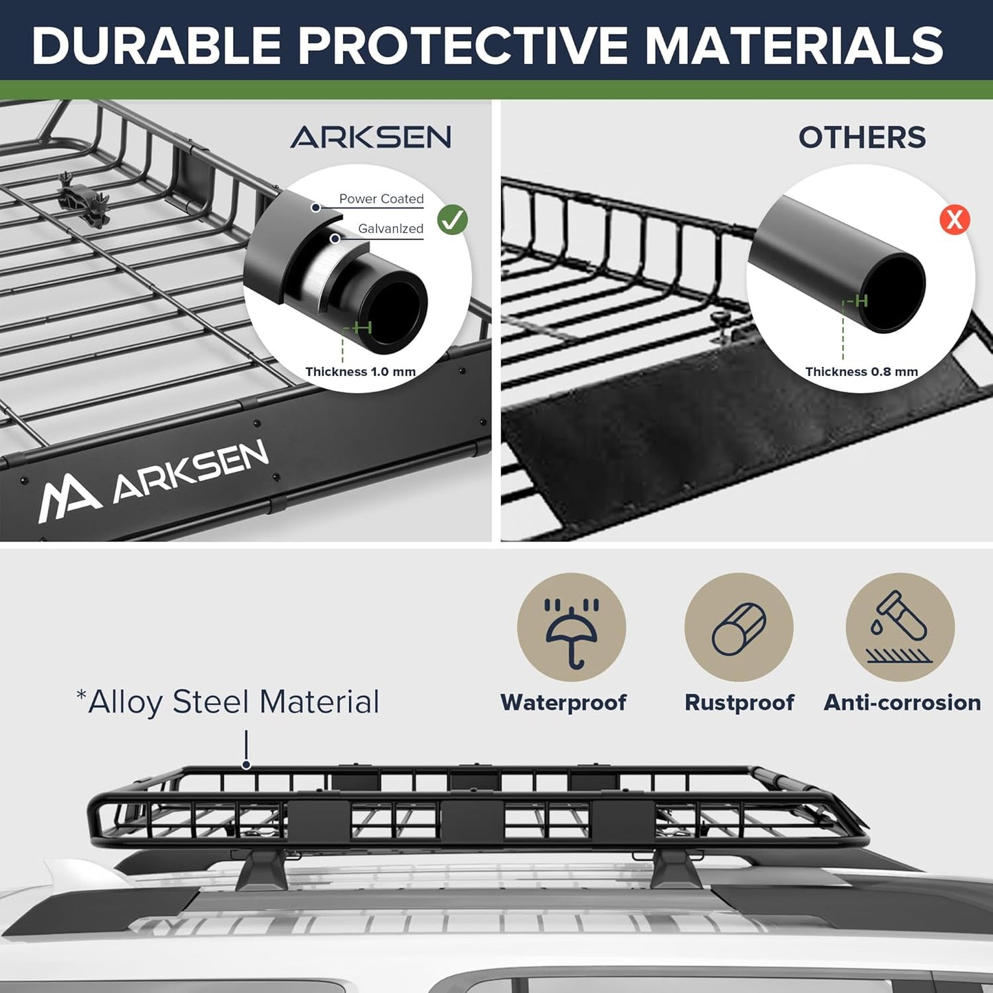 ARKSEN 54 x 39 x 5 Inch Upgrade Universal Roof Rack - 150Lbs Capacity Heavy Duty Rooftop Cargo Carrier with Extension for Car, SUV & Pickup, Durable Steel, Easy Install, Spacious Storage