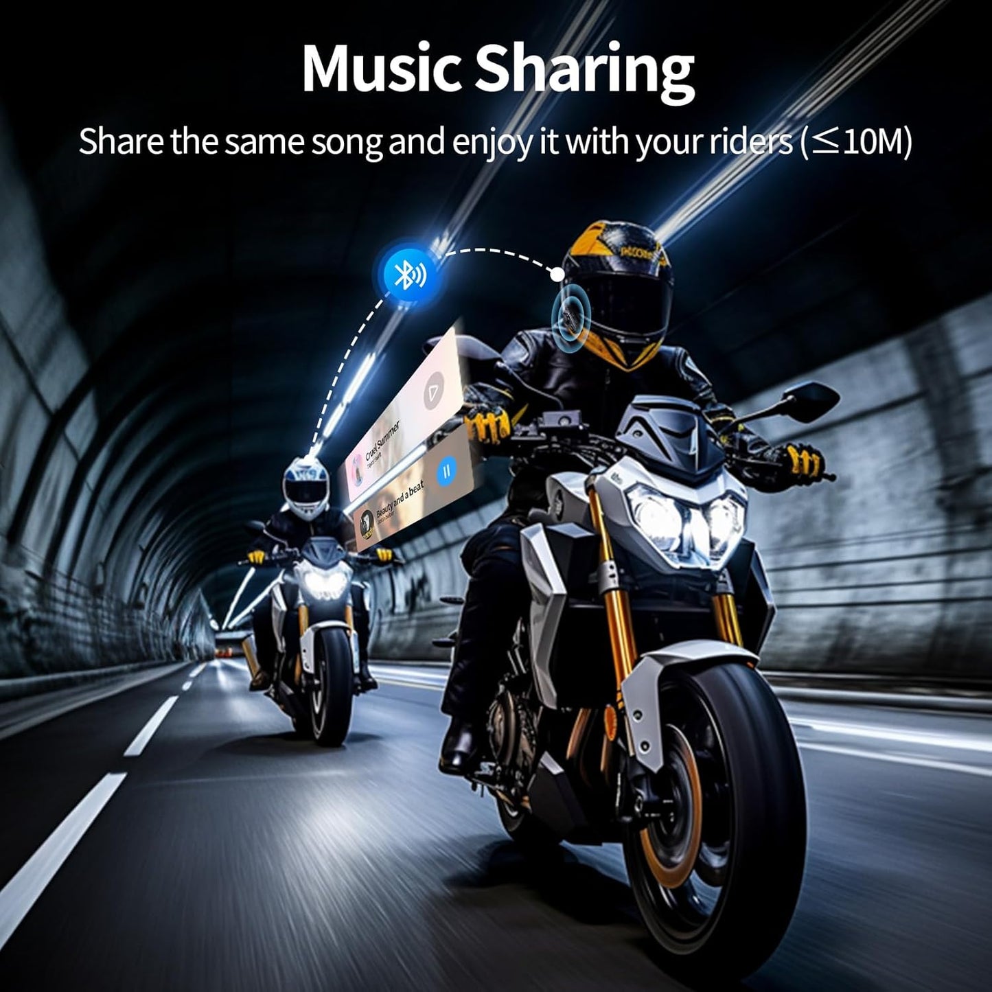 Motorcycle Helmet Bluetooth Headset, 10 Riders 2000M Communication Systems, Multitasking Audio Helmet Radio with Premium Microphone&40mm Hands-Free Speaker, Stereo Sound Motorcycle Intercom