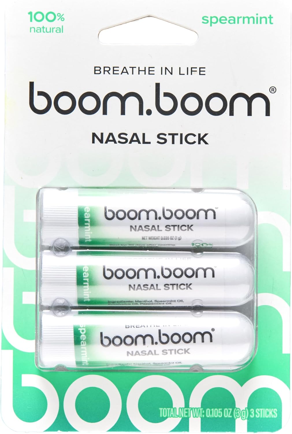 BoomBoom Nasal Stick | Vapor Flow Technology | Cool Refreshing Sensation | Natural Mood Boost | Simple Ingredients | Essential Oils + Menthol Inhaler (Spearmint)