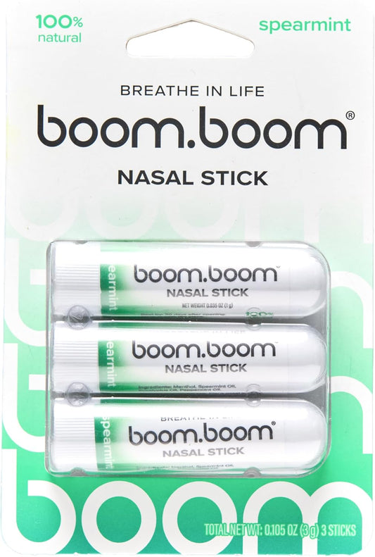 BoomBoom Nasal Stick | Vapor Flow Technology | Cool Refreshing Sensation | Natural Mood Boost | Simple Ingredients | Essential Oils + Menthol Inhaler (Spearmint)