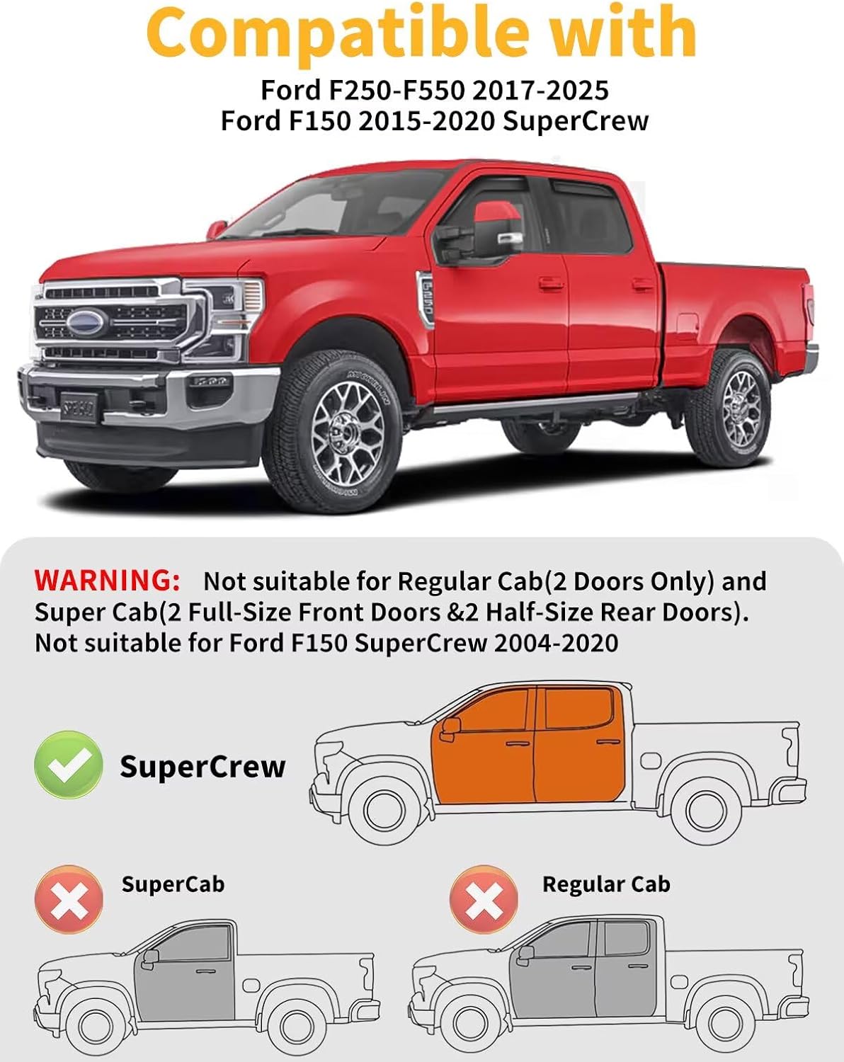 in-Channel Window Rain Guards Fit for Truck Ford F150 2015-2020 SuperCrew (Fit for Ford F250-F550 2017-2025) Extra Durable Window Visors Window Deflectors Vent Shades Car Accessories-4 pcs