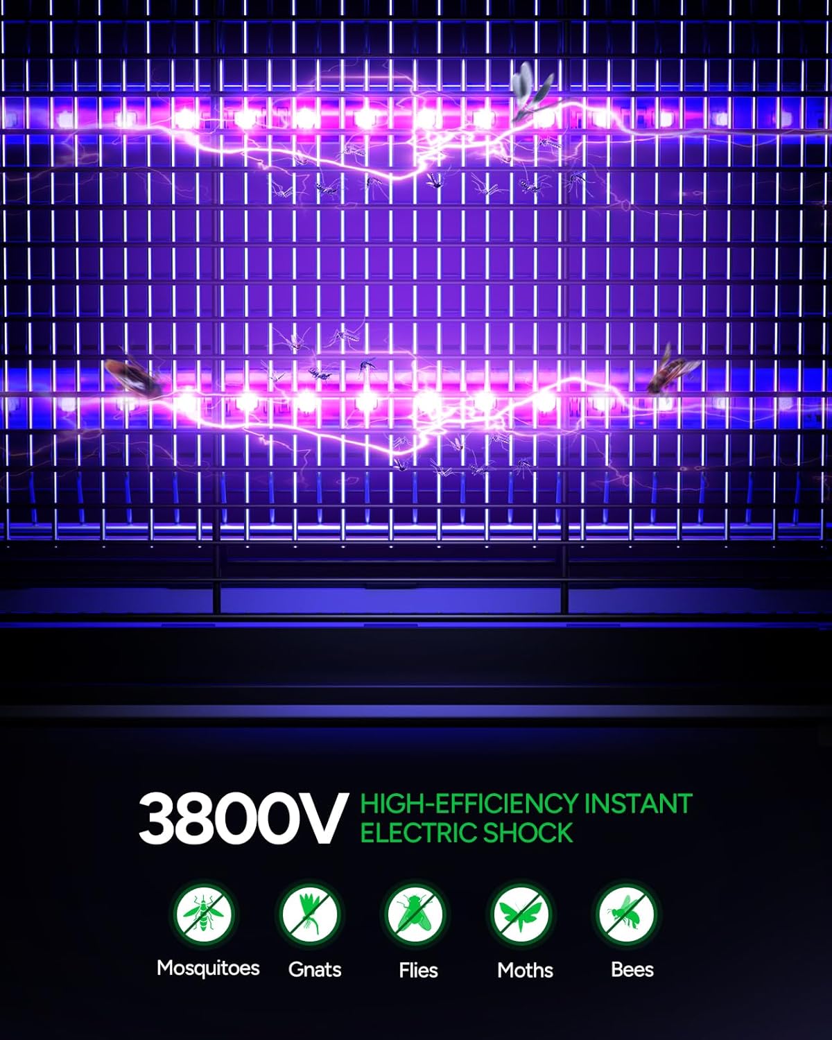 Buzbug LED Bug Zapper Outdoor Indoor, Durable 10 Years Lifespan Lamp, Rechargeable 5200mAh Battery, Portable Camping Mosquito Zapper, Fly Trap Mosquito Trap, Fly Killer Fly Zapper -MA015C(Black)