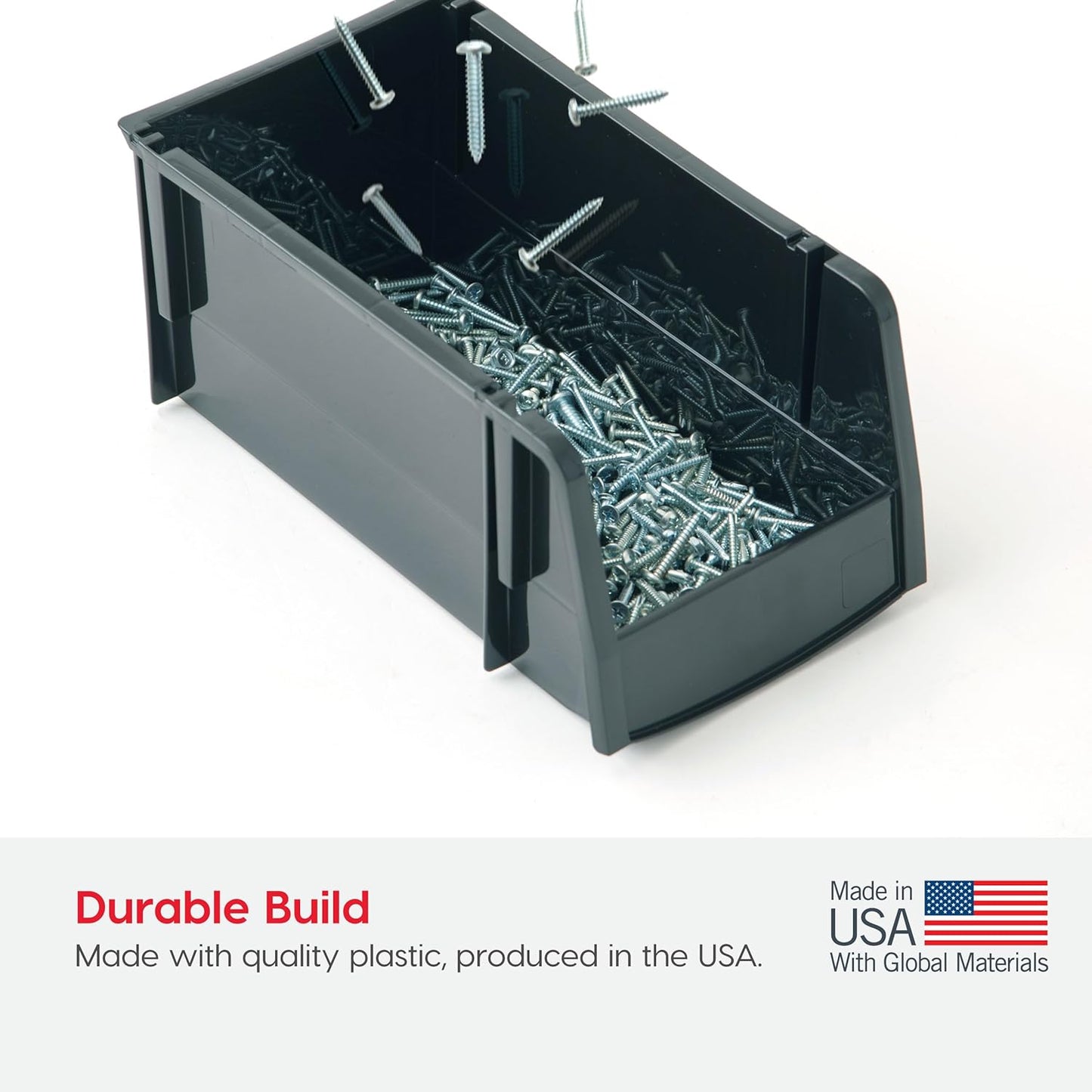 IRIS USA Stackable Bins, 5.5 x 4.5 x 3 inch, Plastic Hanging Open Front Shelf Bin Storage Organizer for Hardware, Craft Supplies, Small Parts, Nuts and Bolts, Garage Organization, 15 Pack- XS, Black