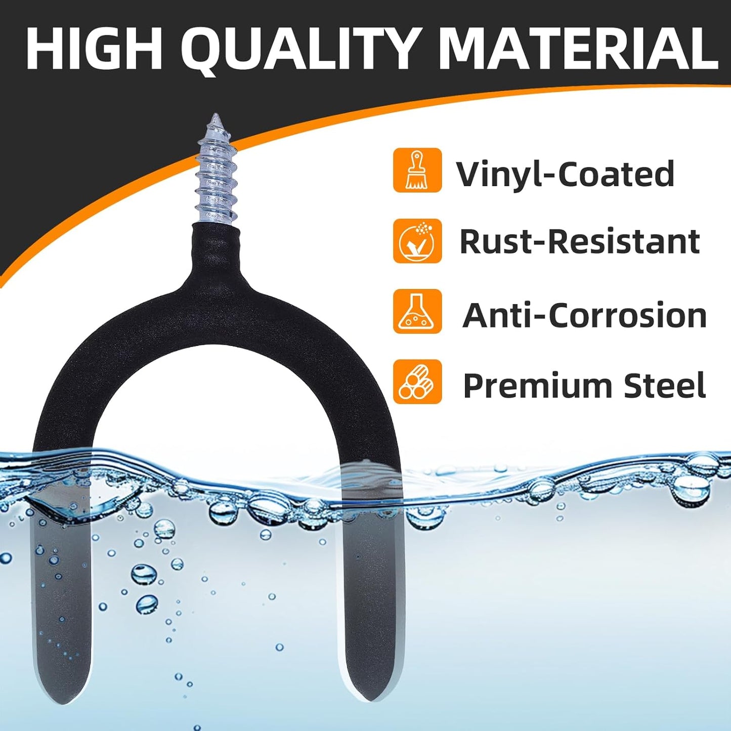 12 Pack Garage Storage System Steel U Hooks with Anti-Slip Coating Home Improvement and Organization Screw in Hooks Easy Wall Mounting Heavy Duty Bike and Ladder (Black, 12 Pack)