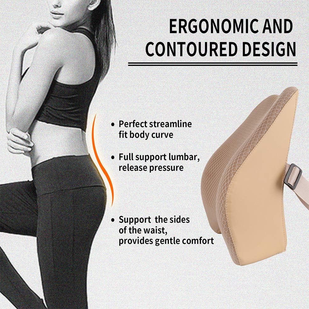 Memory Foam Lumbar Support Pillow for Car - Back Support for Car Seat (Beige)