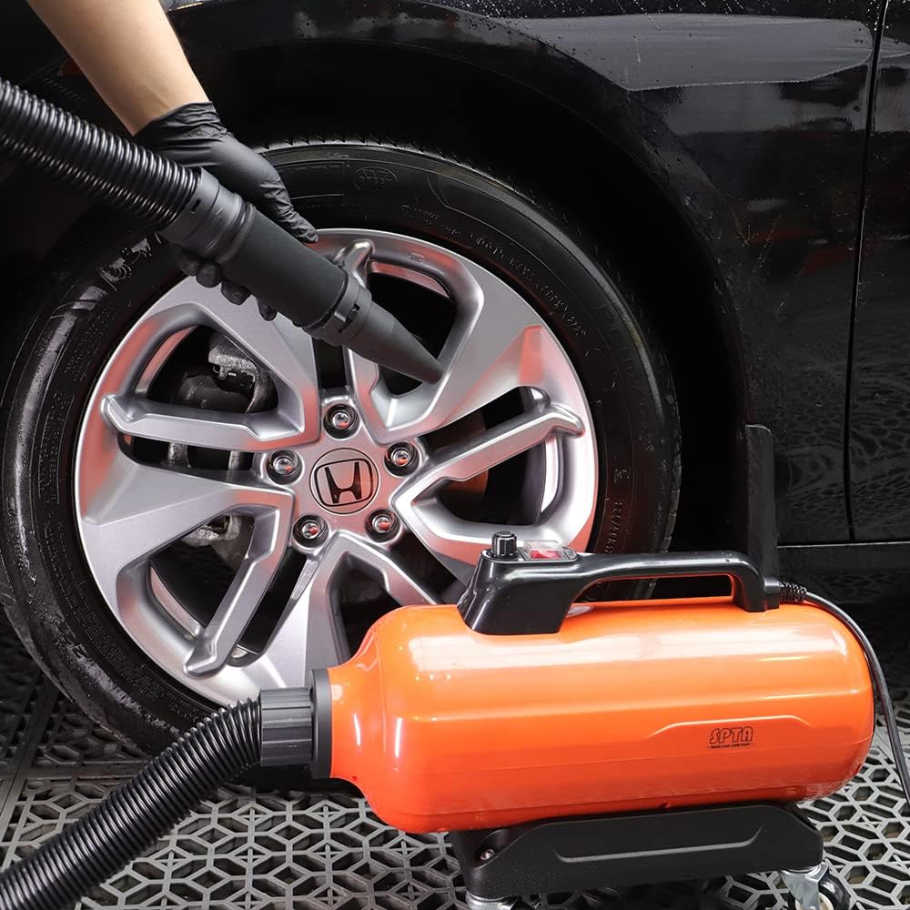 SPTA Air Cannon Car Dryer Blower, 3000W Auto Car Wash Dryer, Air Cannon Car Dryer with 4 Wheels&30-Foot Flexible Hose, Filtered Car Air Dryer, Drying for Car Wash Water Drying, Dusting -S Series Item