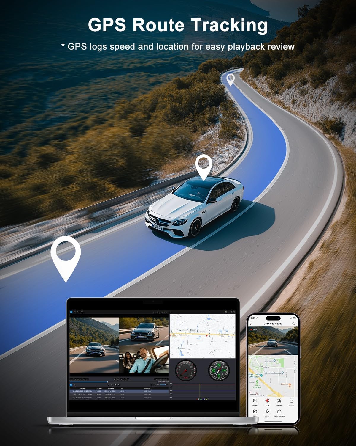 Dash Cam Front and Rear: 4K+1080P FHD Dual Dash Camera for Cars with Night Vision, 2 Channel HDR Dash Camera, 24H Parking Mode Car Camera, Built-in GPS, WiFi 6, Free 64GB Card