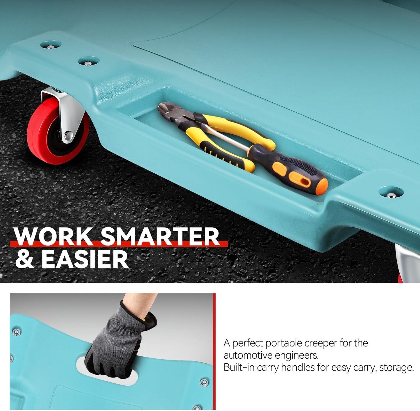 Auto Dynasty 36 Inches Mechanic Creeper, Automotive Garage Repair Low Profile Under Car Rolling Creeper with Padded Headrest, Plastic, Sky Blue