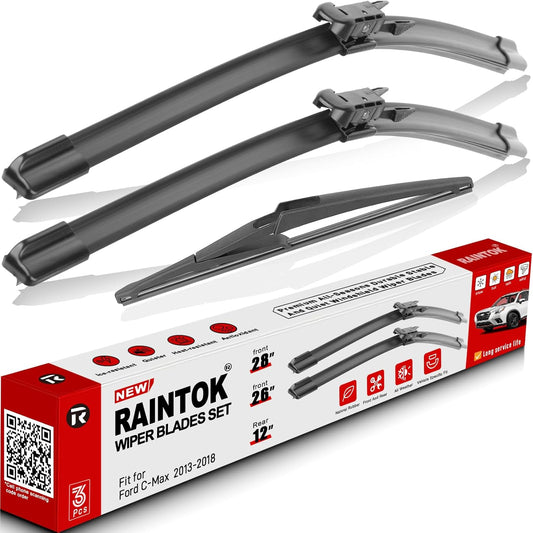 Windshield Wiper Blades Replacement for Ford C-Max Cmax 2013 2014 2015 2016 2017 2018 Original Factory Quality Front Rear Wipers Blade Set for My Car - 28" 26" 12" (Pack of 3)