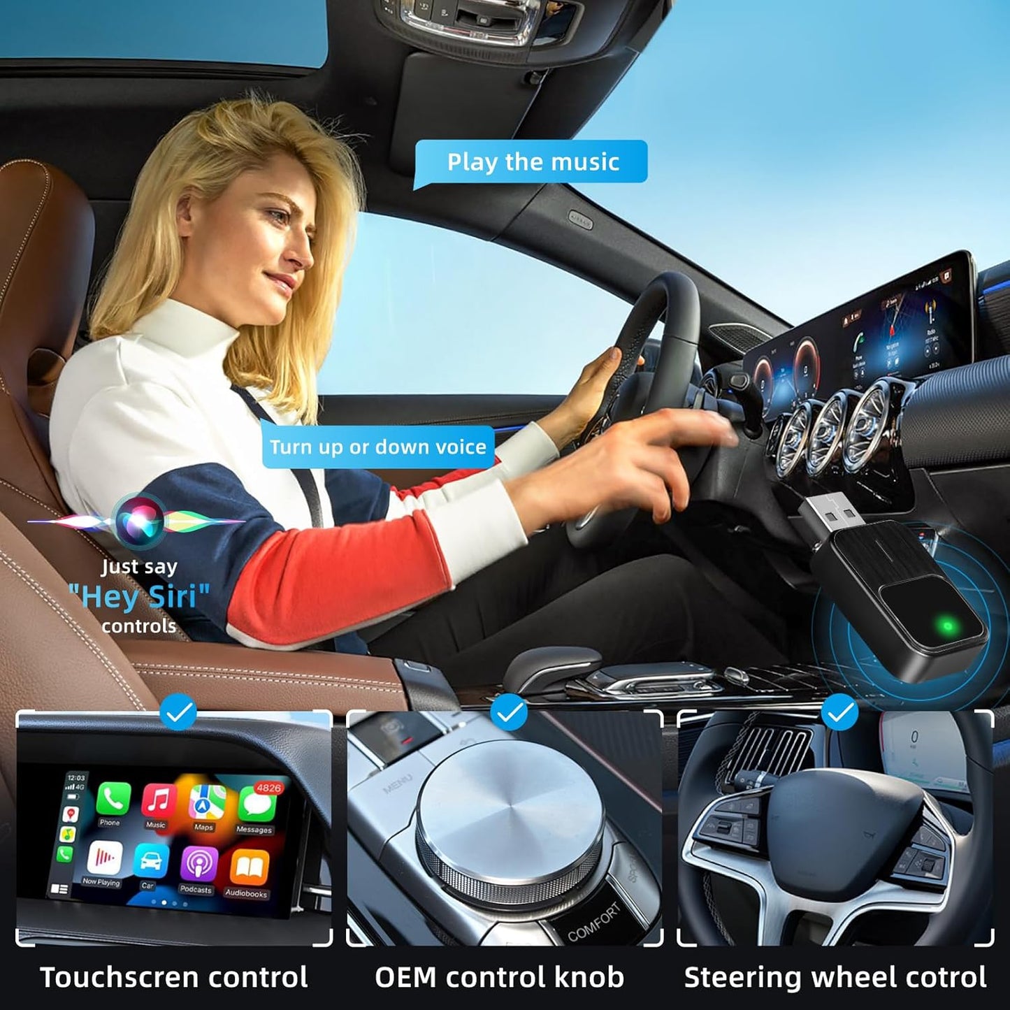 Wireless CarPlay Adapter for Apple, Android Auto Car Adapter 2025, 2in1 Mini for iPhone,Wired to Wireless,Plug and Play Setup,USB/Type-C Port Seamless Car Connectivity,Support iOS 12+ and Android 11+