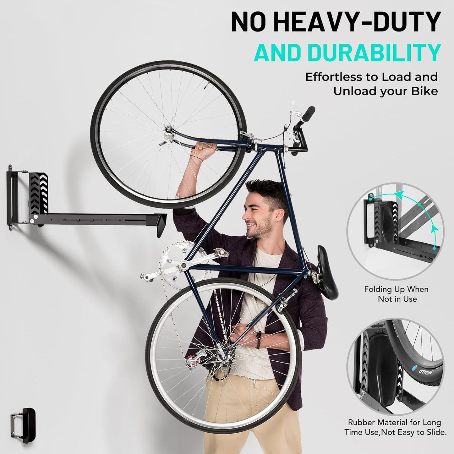 Swivel Bike Rack Wall Mount, Bike Hangers for Garage, Space-Saving Vertical Bike Holder, Holds up to 77 lbs, Bicycle Wall Hanger Storage, No Heavy Lifting Required Indoor Hanging Bike Rack-Black