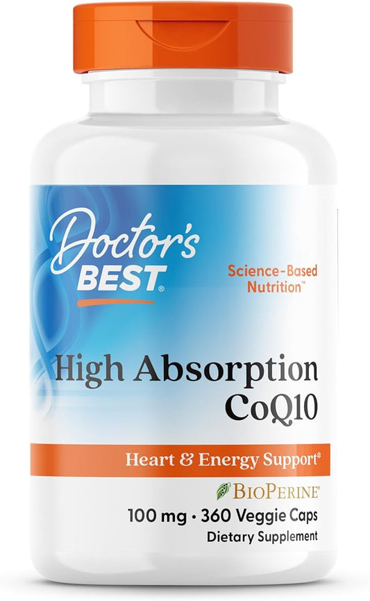 Doctor's Best High Absorption CoQ10 with BioPerine, Gluten Free, Naturally Fermented, Vegan, Heart Health & Energy Production, 100 mg 360 Veggie Caps(Pack of 1)