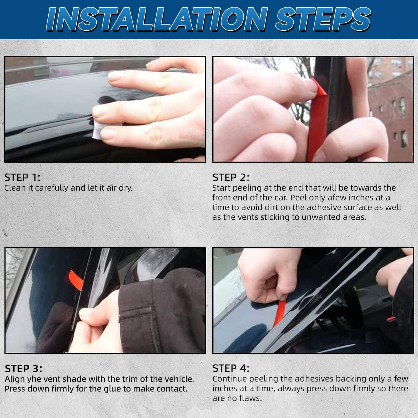 Set of 4 Front+Rear Smoke Sun/Rain Guard Outside Mount Tape-On Acrylic Window Visors Compatible with 09-18 Ram 1500 Quad/Extended Cab with Half Size Rear Doors + Full Size Front Doors