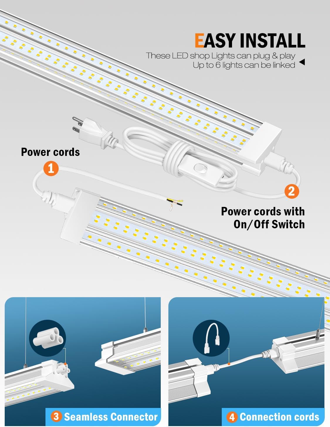 Upgrade Hanging | Surface Mount 4' Led Shop Lights for Workshop 4FT 10pack, Super Bright 10000LM 5000K 60W Linkable 4FT Led Shop Light for Workshop Garage Factory Warehouse Shop Workbench