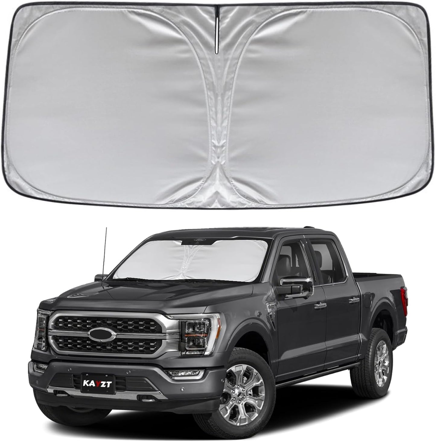 KAYZT Windshield Sun Shade for Ford F150 2021-2025 Super Crew Cab, Super Cab, Regular Cab Foldable Sunshade Front Window Custom Fit Accessories