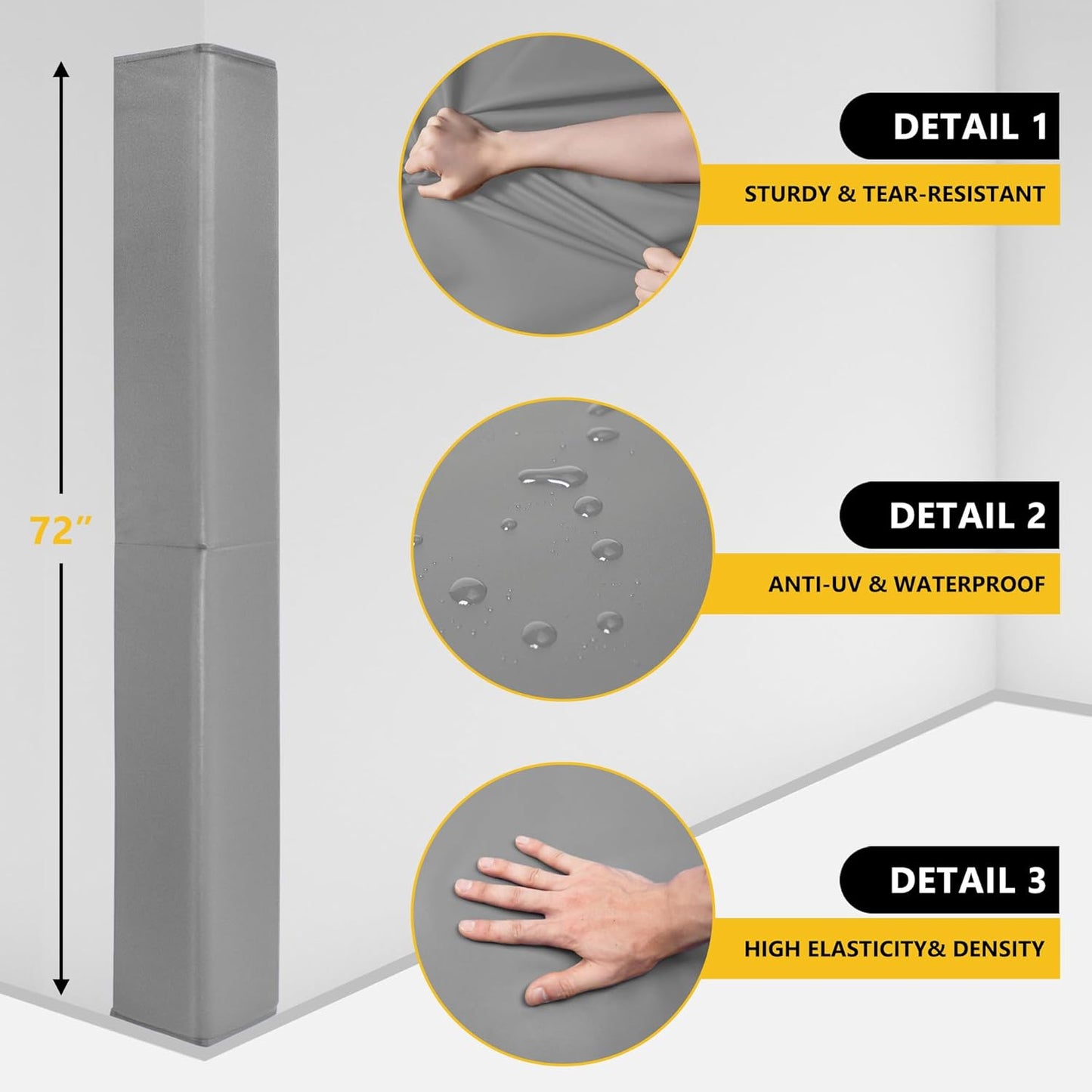 Wall Corner Guards & Edge Protector, Heavy Duty Wall Corner Protective Safety Padding, All-Weather 2 Sides Corner Pad for Gyms, Basketball Court, Playrooms, Garages,etc. (Gray, 6FT Tall 6in Sides)