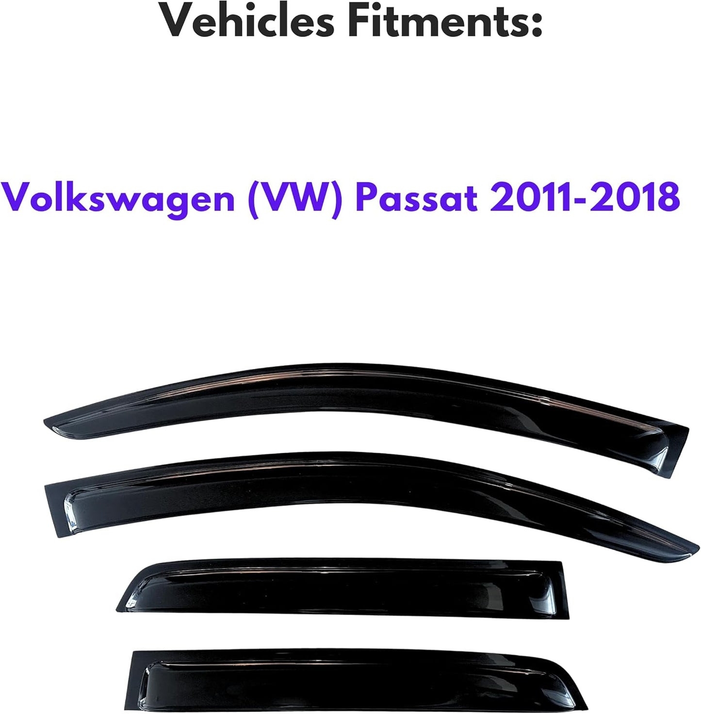 KPY Window Visor Compatible with Volkswagen (VW) Passat 2011-2018, Rain Guard Window Vent Deflectors Tape-On Style, 2011 2012 2013 2014 2015 2016 2017 2018
