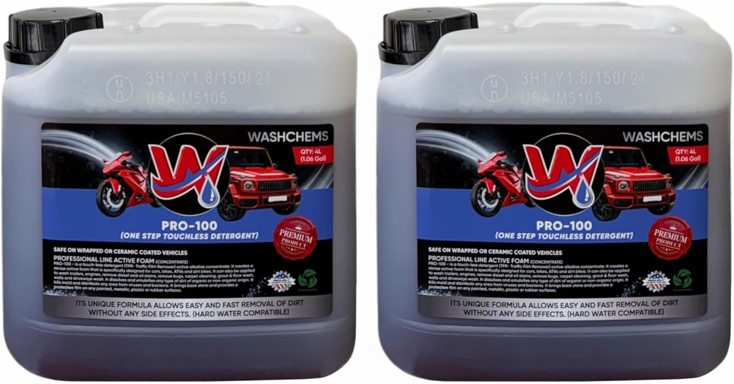 Wash Chems Pro 100 Touchless Car Wash Detergent Soap Concentrate (1 Gal, 128 oz) No Brushing (Heavy-Duty) Commercial Grade Professional Auto Foam Cleaner Great for Trucks & Tractors (2, 1 gallon)