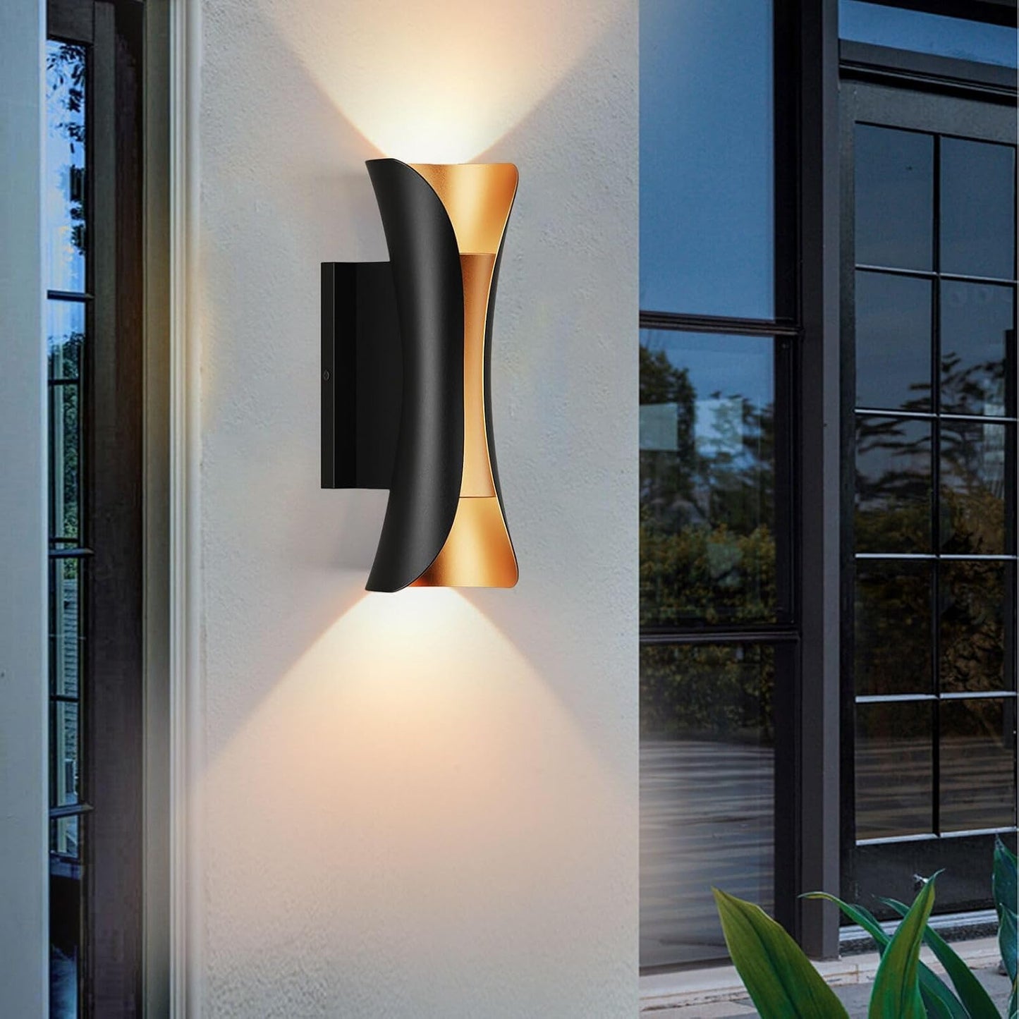 Modern 30W LED Outdoor Wall Lights Up Down Wall Sconce, Black Gold Aluminum Exterior Lighting, IP65 Waterproof Outdoor Light Fixture for Porch, Patio, Garage, Entryway