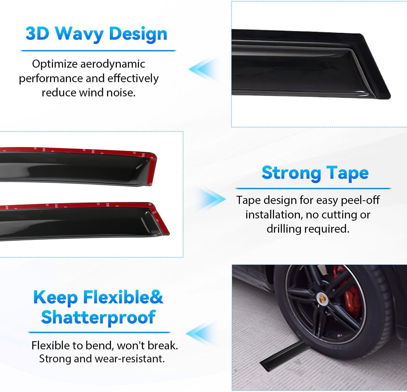 4pcs Window Visors Compatible with 2020-2025 Ford Explorer Front+Rear Smoke Tint Sun/Rain Guard Outside Mount Tape-On Vent 2021 2022 2023 2024