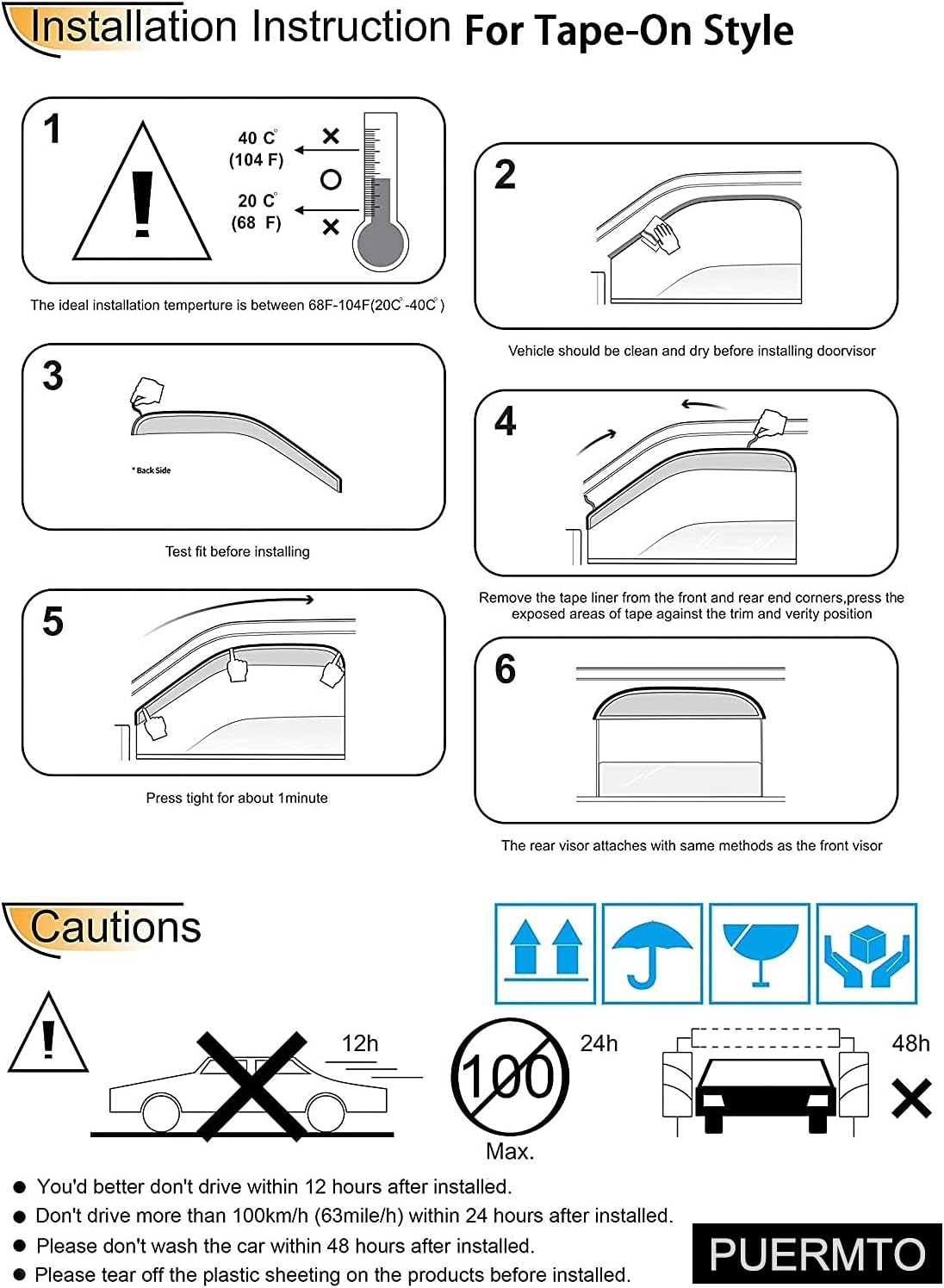 94119 Side Window Wind Deflector, 4pcs Out-Channel Tape-On Nice Rain Guards Set, Window Visor fit for 1998-2003 Dodge Durango All Models