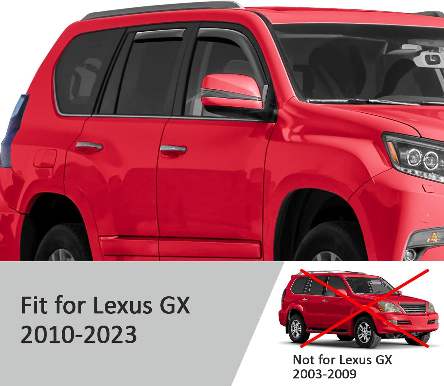 Voron Glass in-Channel Extra Durable Rain Guards for Lexus GX 2010-2023, Window Deflectors, Vent Window Visors, 4 Pieces - 200828