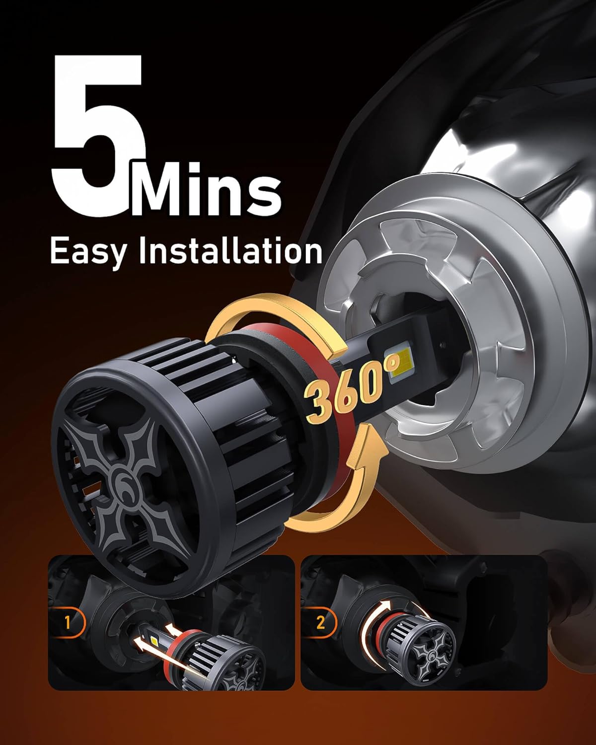 Hikari 2025 25000LM H11/H8/H9 LED Bulbs, 45W Upgraded Core Chips, High Lumens Kit, 6000k Cool White, IP68 Waterproof, H16 Foglight