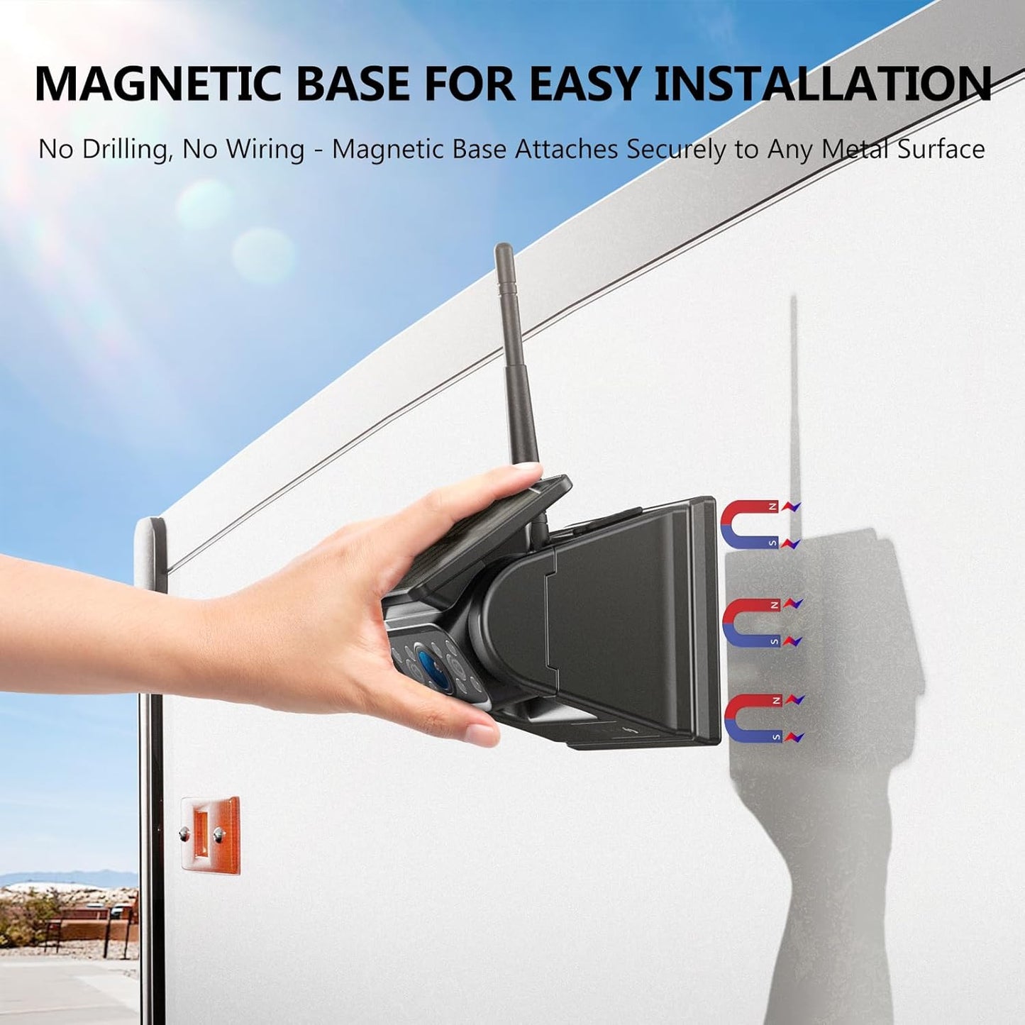 WiFi Magnetic Solar Wireless Backup Camera, 10500mAh Rechargeable 1080P Rear View Camera for Truck RV Trailer Car, DVR Recording Night Vision IP69 Waterproof, App for Phone iOS Android AP1 DVKNM