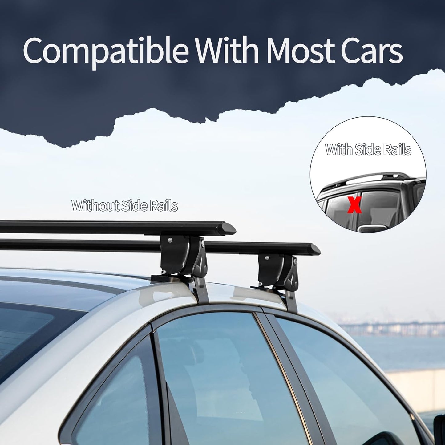 Universal 55" Roof Rack Cross Bars, Adjustable Car Top Roof Rack,Aluminum Locking Crossbars Fit for Car SUV Without Any Types of Side Rails