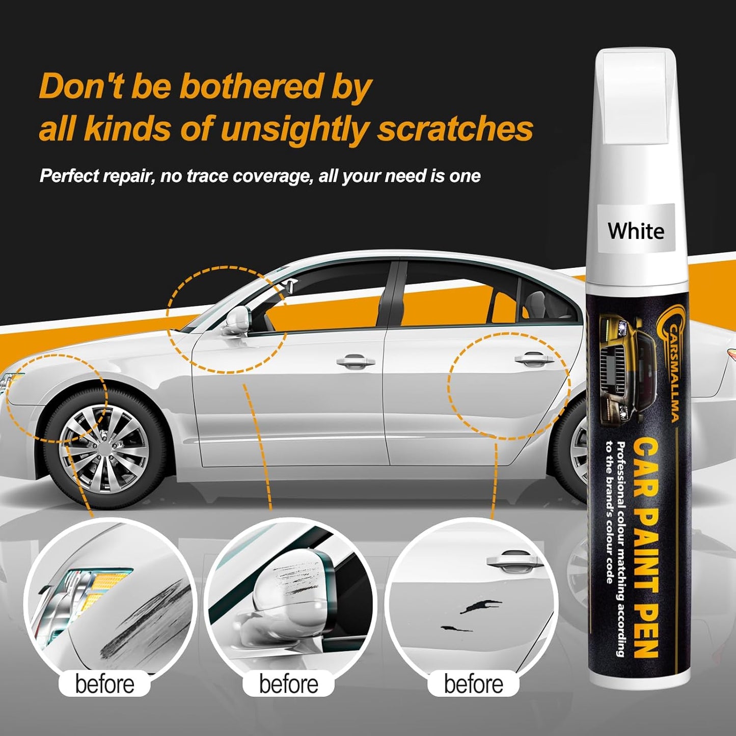 W6H Serenity White Pearl Car Touch Up Paint for Hyundai, Color Accurate Car Paint Scratch Repair Pen Kit Quick & Easy Fix Vehicle Chips and Automotive Nicks Scuff