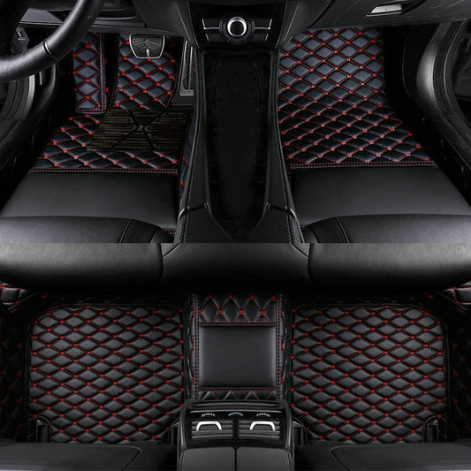 Add Personal Touch to Your Vehicle with IMEISH Customizable Logo Text Car Mats for 99% of vehiclesPads Protection Non-Slip Leather Floor Liners (Black red)