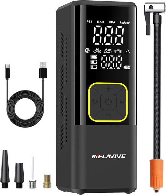 Tire Inflator Portable Air Compressor, InflaVive 3X Fast Inflate Cordless Air Pump for Car Tires with LED Light, 150PSI Portable Electric Pump with Digital Pressure Gauge, for Bike Motorcycle Car Ball