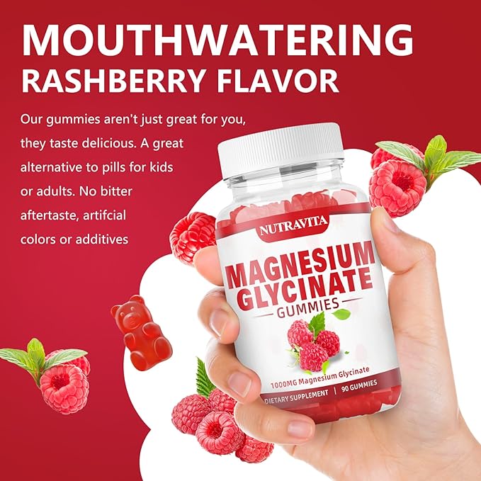 Magnesium Glycinate Gummies 1000mg with Magnesium L - Threonate,Chelated Magnesium Potassium Complex Supplement with VitD, B6, CoQ10, Calcium,Supports for Memory, Calm, Mood - 90 Gummies