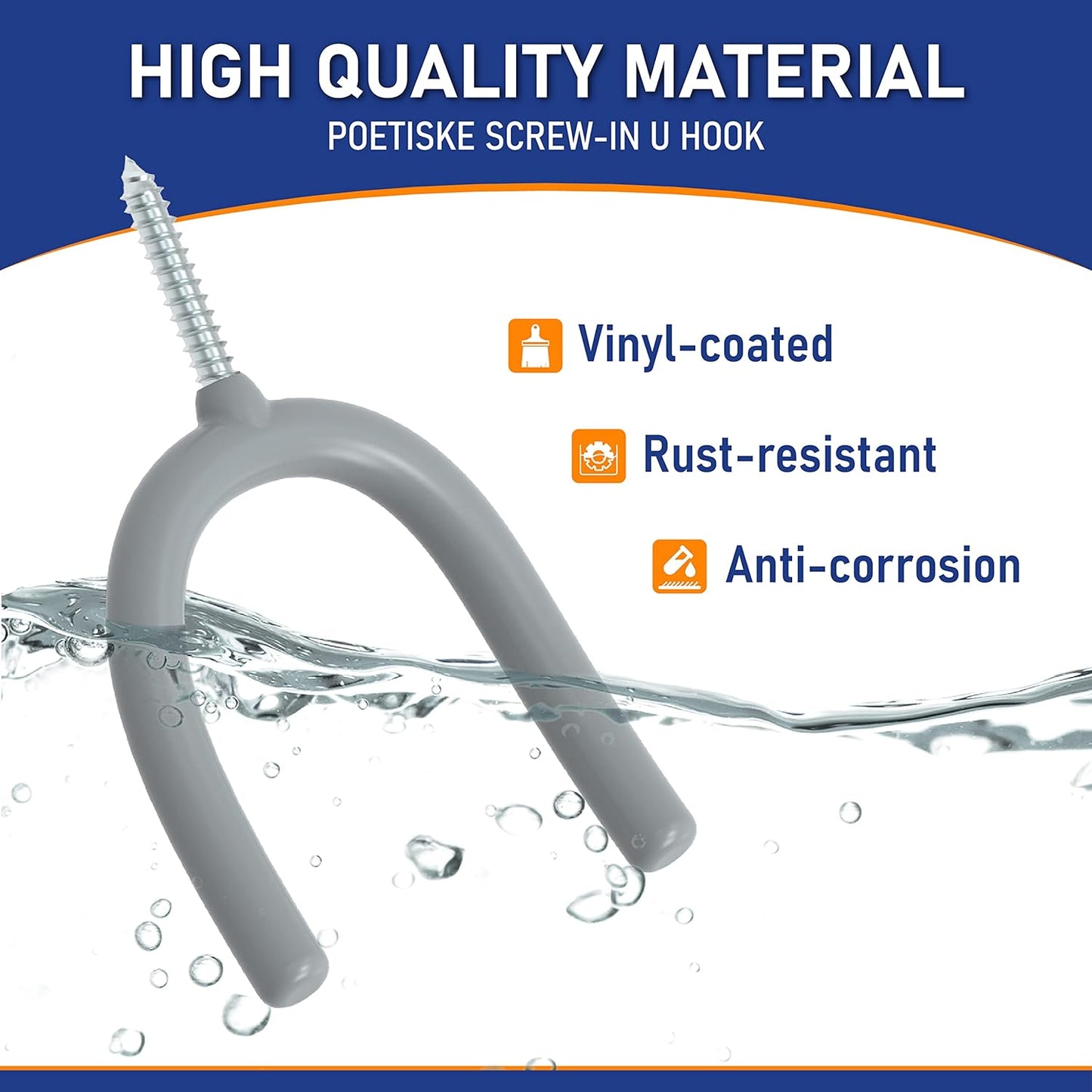 POETISKE Screw in U Utility Hooks Wall Mount Garage Storage Organizer Hanger Hanging Shovels Broom Guitar Garden Tools Heavy Duty Vinyl Holder 16pack