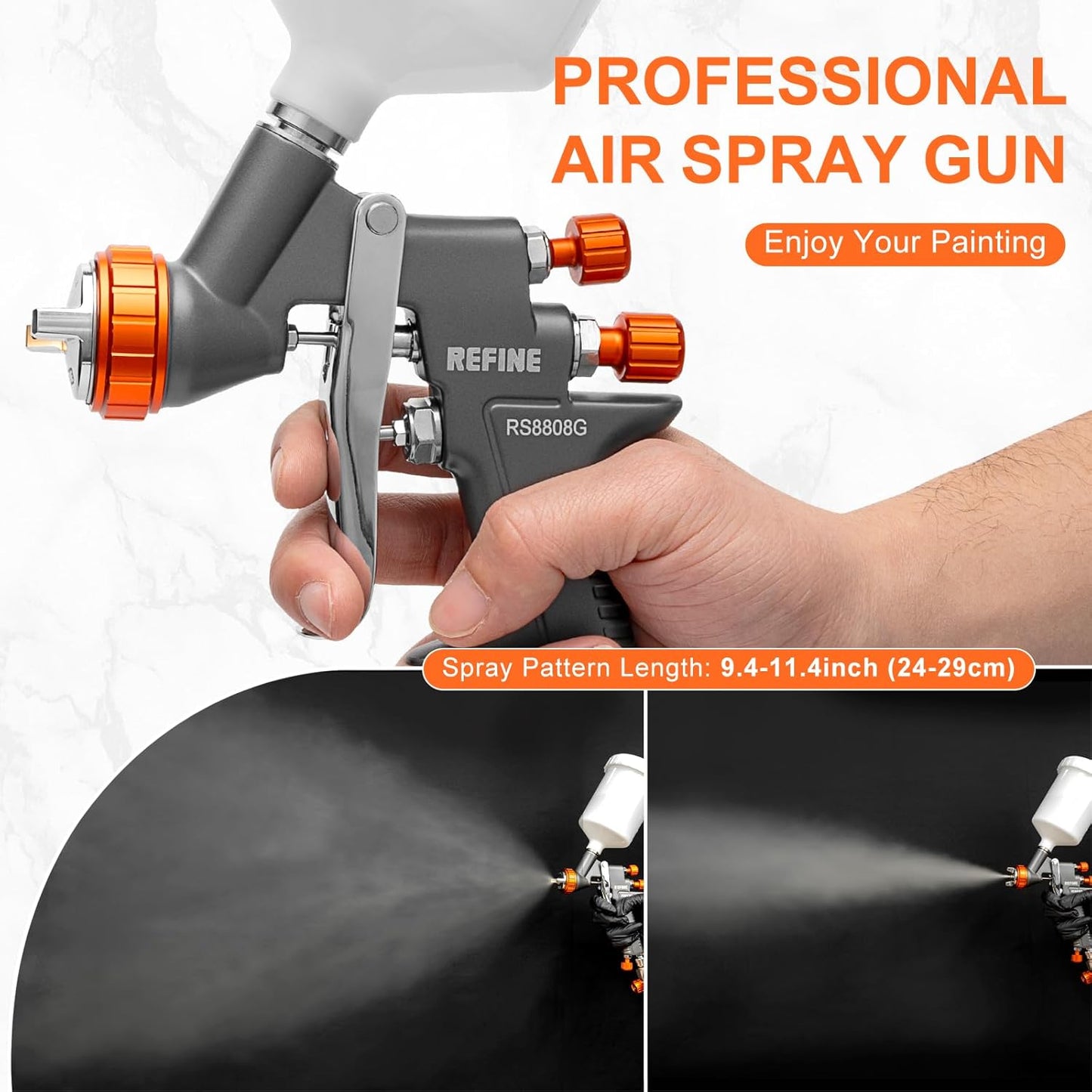 REFINE Air Spray Gun, Auto Paint Gun with 1.4/1.8/2.0mm Nozzle, Professional Automotive Spray Gun, Air Compressor Auto Body Paint Sprayer for Cars, House, Furniture Painting with Air Pressure Gauge