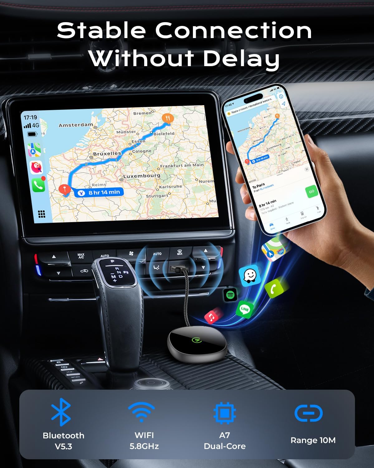 Wireless Carplay Adapter for iPhone & Android Auto 2-in-1, Stable, Plug & Play Low Delay Carplay Wireless Adapter Convert Wired to Wireless Apple Car Play Dongle for iOS 10+/Android 11+ (Grey)