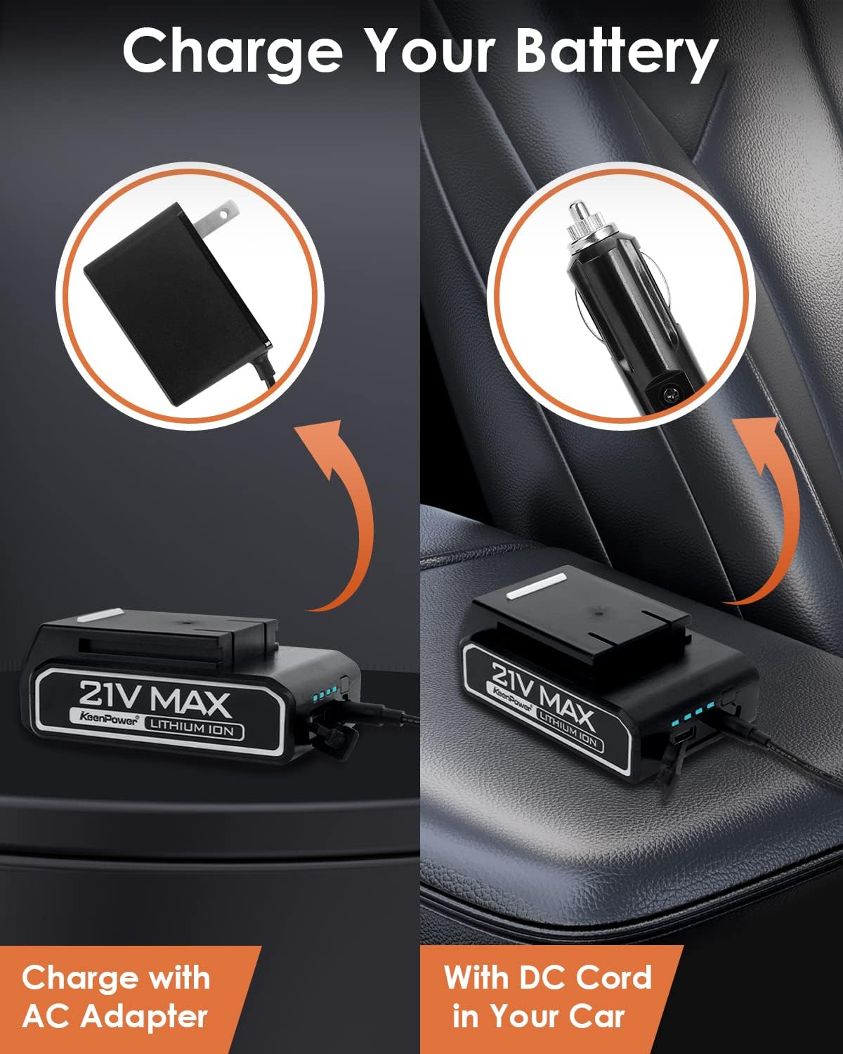 Tire Inflator Air Compressor, 21V Cordless Car Tire Pump with Rechargeable Li-ion Battery, 12V Car Power Adapter, Digital Pressure Gauge, Suitable for Cars E-bikes Balls Motorcycles