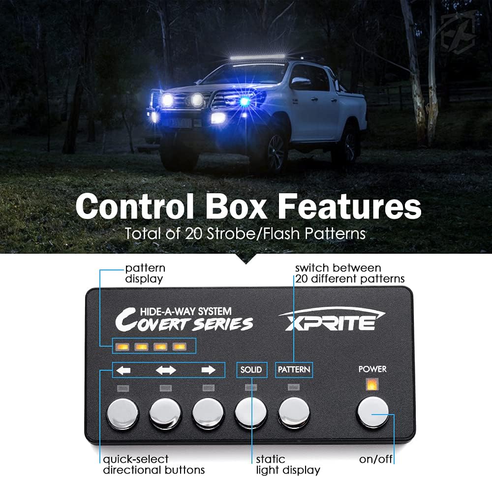 Xprite Blue LED Hideaway Strobe Police Lights Kit, 20 Flashing w/Control Panel Headlights Taillights Mounting, Hazard Warning for Emergency POV Vehicles Volunteer Cars Trucks SUV 6PCS