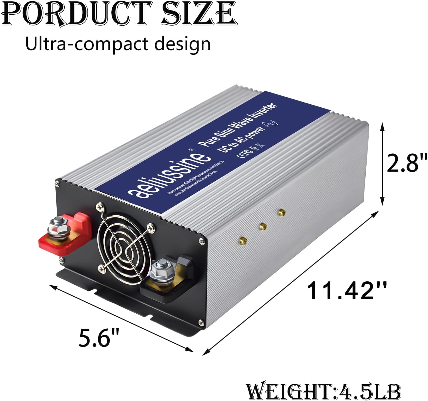 2000W Pure Sine Wave Inverter-36V DC to 110V 120V AC Power Converter with 4 AC Outlets, 36 Volt Power Inverter for Truck, Rv, Camping, Home, Emergency Power