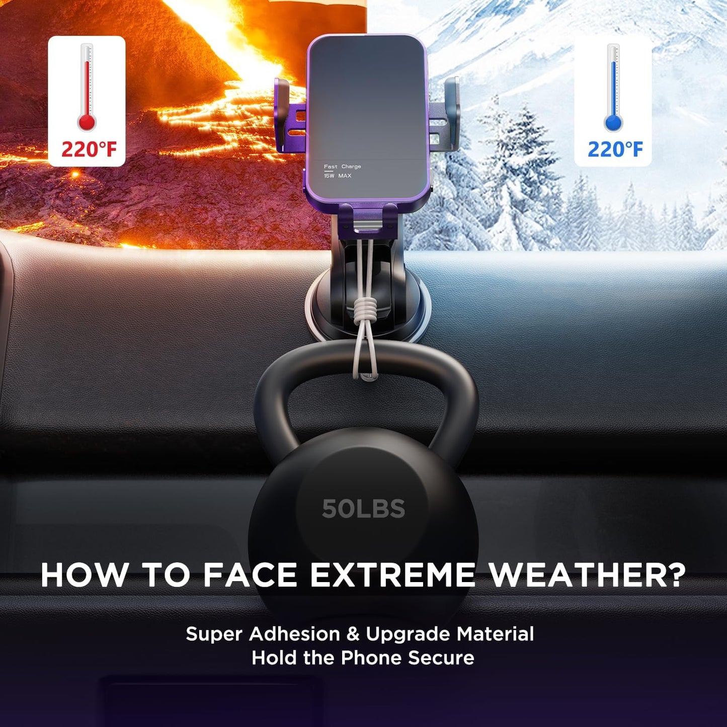 Wireless Car Charger,【7 Colored RGB Backlit】15W Auto Clamping Car Charger Phone Mount Holder for iPhone 16 15 14 13 12 Mini Pro Max 11, Samsung Galaxy S24 Ultra S23 S22 S21+ S10+ Note 20, etc - Purple