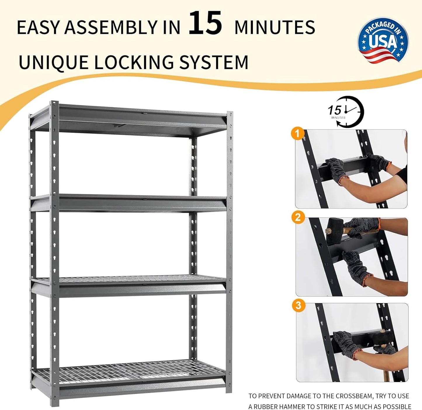 The Atlas 48" W Heavy Duty Garage Shelving Unit Load 12000 Lbs, 4-Tier Metal Shelves for Storage, Adjustable All Steel Industrial Shelf, 48" W x 24" D x 72" H, Grey