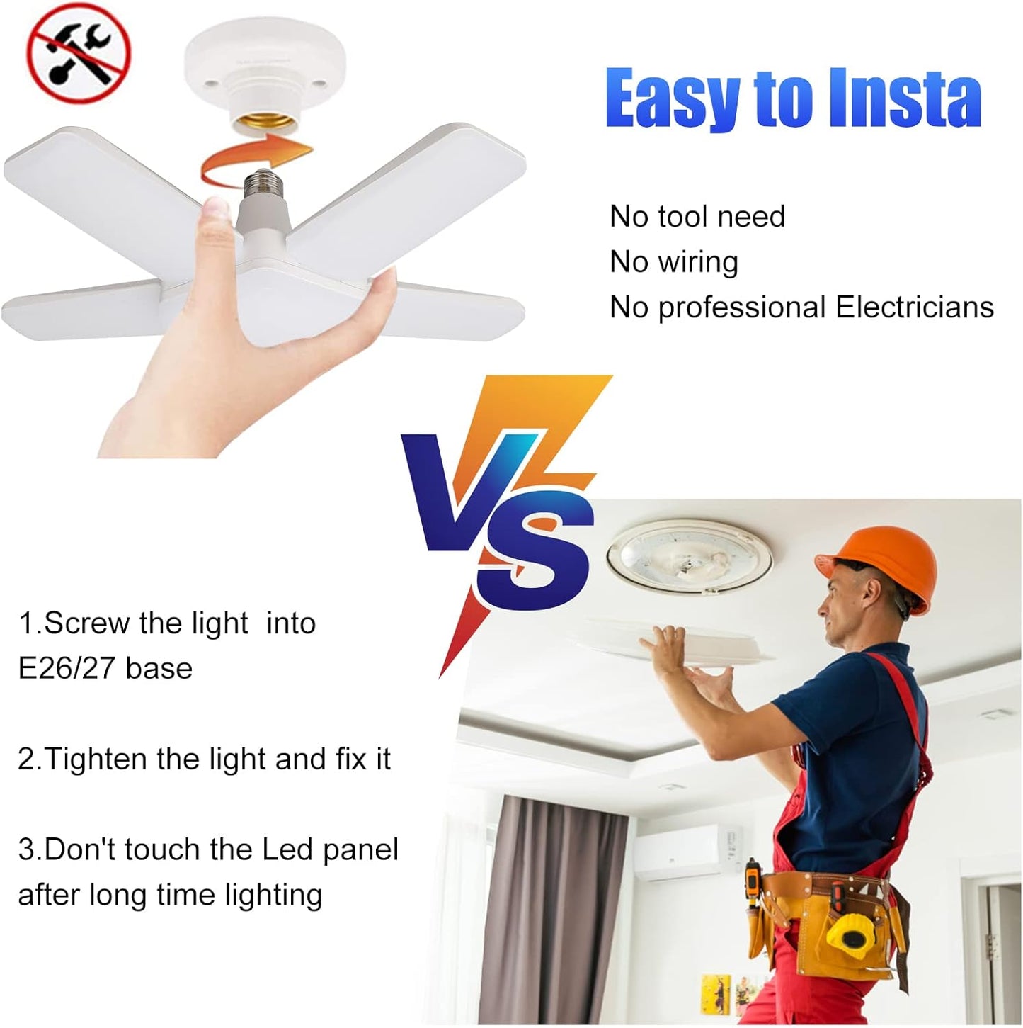 LED Garage Lights 2 Pack, 100W 10000LM 6500K E26/E27 Ceiling Light with 5 Adjustable Panels for Workshop, Basement, Warehouse