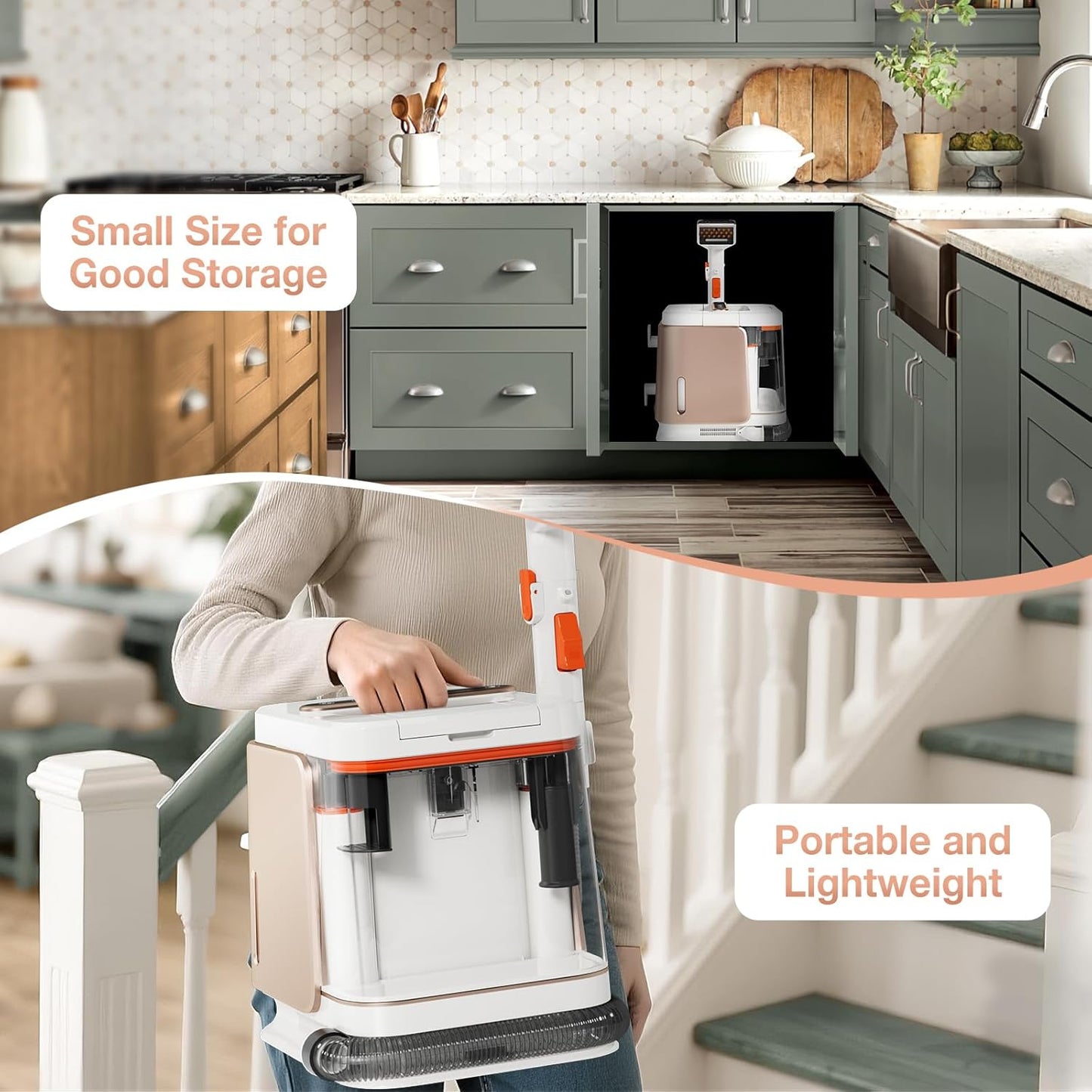 Portable Carpet and Upholstery Cleaner Machine - Multi-Surface Cleaner, Couch & Rug Shampooer with Powerful Suction, Handheld Cleaner for Pets, Spot, Stain, Car & Auto Detailer, 2 Cleaning Tools, Pink