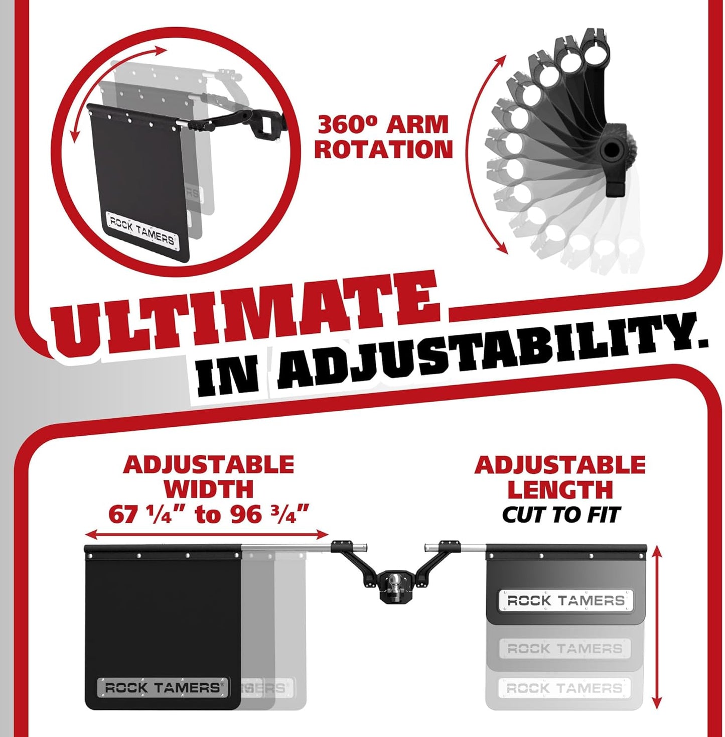 Rock Tamers 3" Official Mudflap System 00112 - 3" Hitch Receiver, Check Measurements - Hitch Mounted Mud Flaps to Protect What You Tow - Removeable and Adjustable - Black/Stainless Steel - 1 System