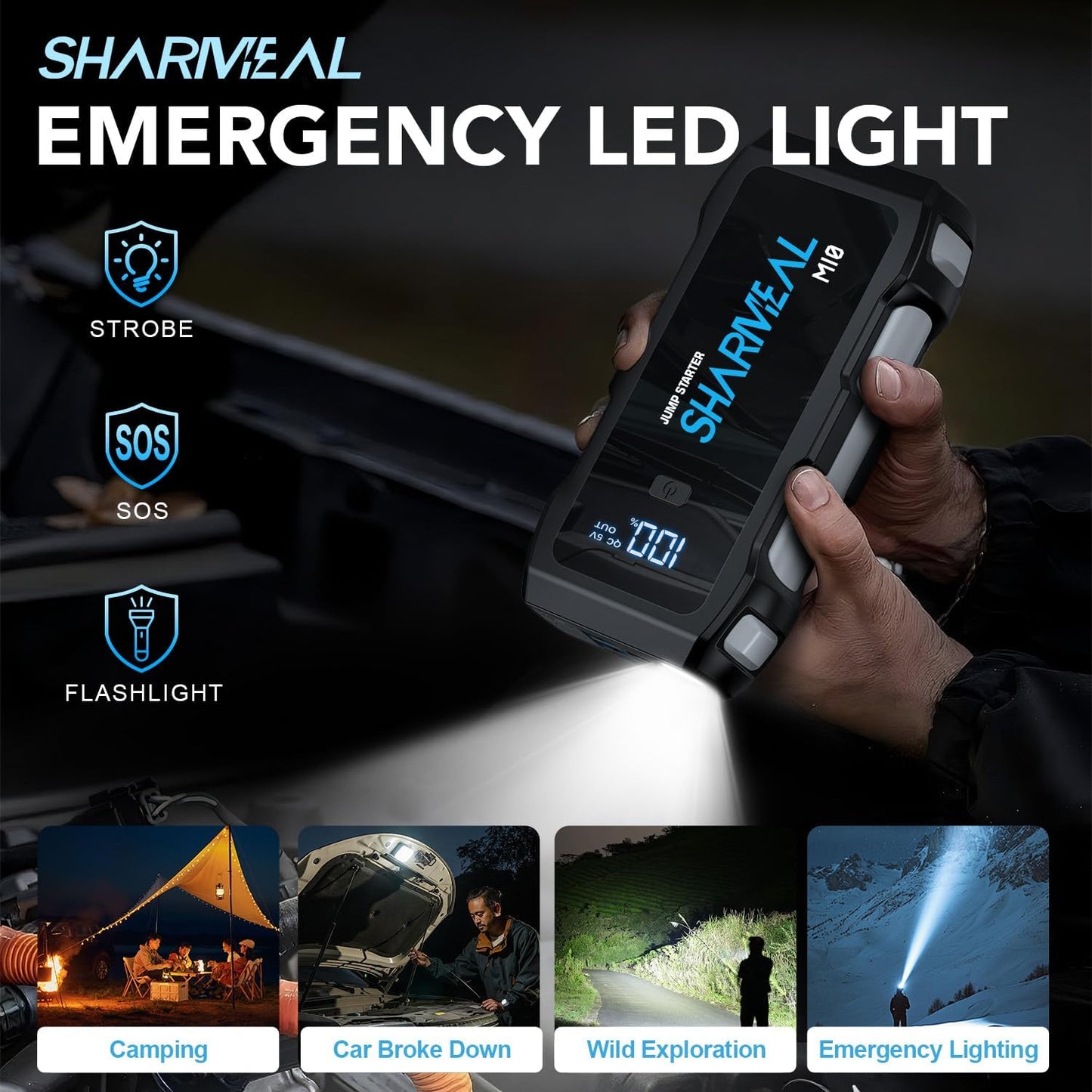 Jump Starter 4000A, 12V Car Battery Jump Starter with USB Quick Charge (Up to 10.0L Gas or 8.0L Diesel Engine), Battery Booster with 3 Modes Flashlight and Jumper Cable