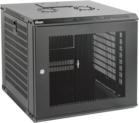 Tecmojo 9U Wall Mount Rack Network Cabinet for 19" IT Equipment,with Lockable Mesh Door and Side Panels,Cooling Fan,17.7inch Depth,Black