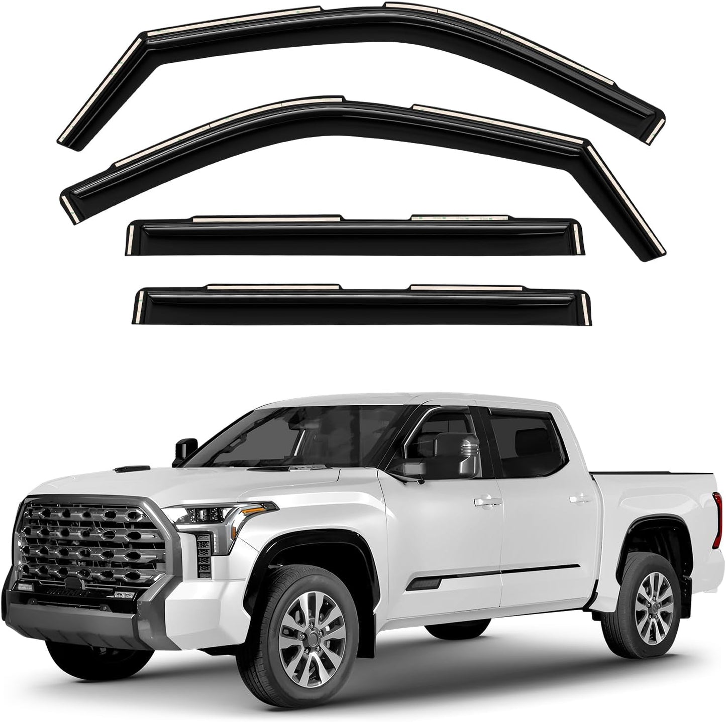 Window Deflectors Smoke Tinted In-Channel Side Window Vent Visor Deflectors Rain Guards Compatible with Toyota Tundra 2022-2025 CrewMax - 4pcs. GW0732