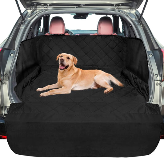 F-color SUV Cargo Liner for Dogs - Waterproof Pet Cargo Liner with Side Flaps, Comfort Dog Cargo Cover with Bumper Flap, Scrachproof Non-Slip Universal Fit SUVs Sedans Trunks Vans, Black