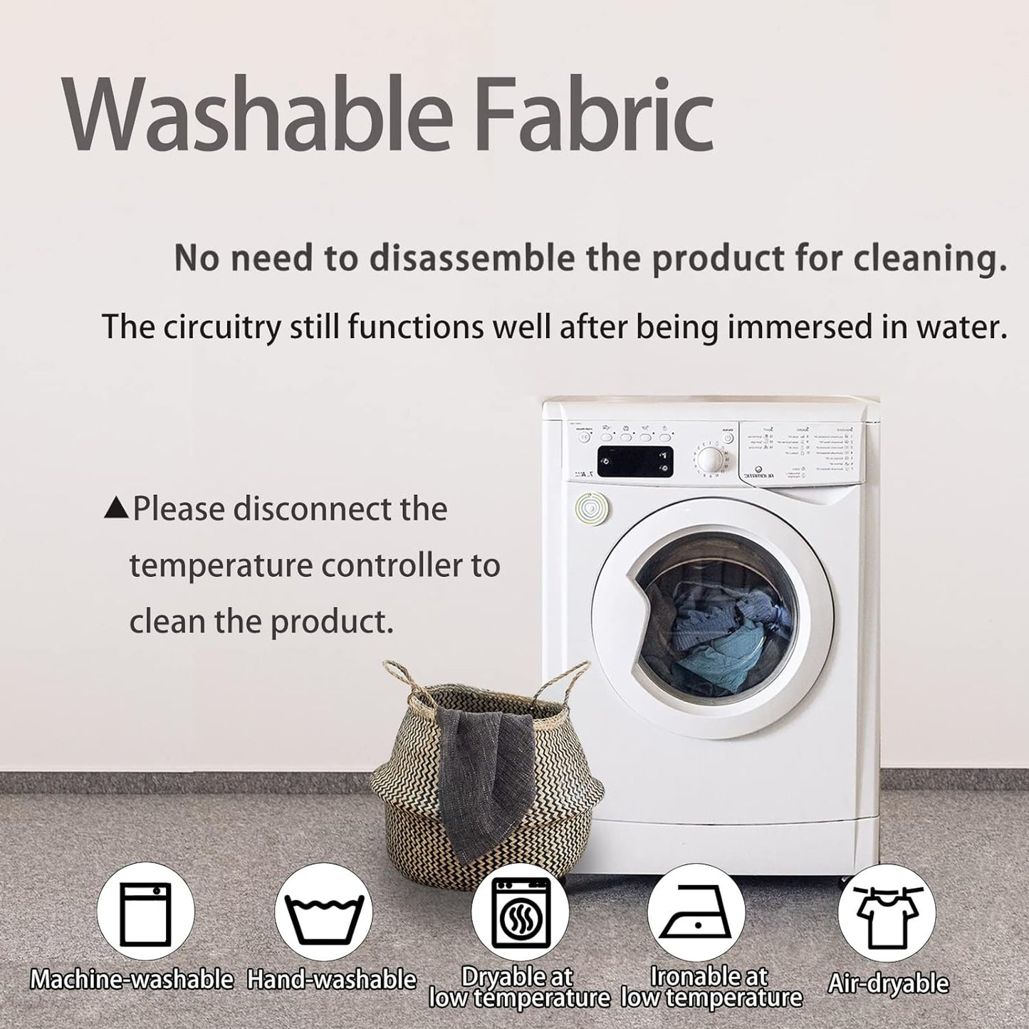 Foldable & Washable Fabric Heated Seat Cushion with Temperature Control & Timer - Whole Back Heating - for Office/Home Use