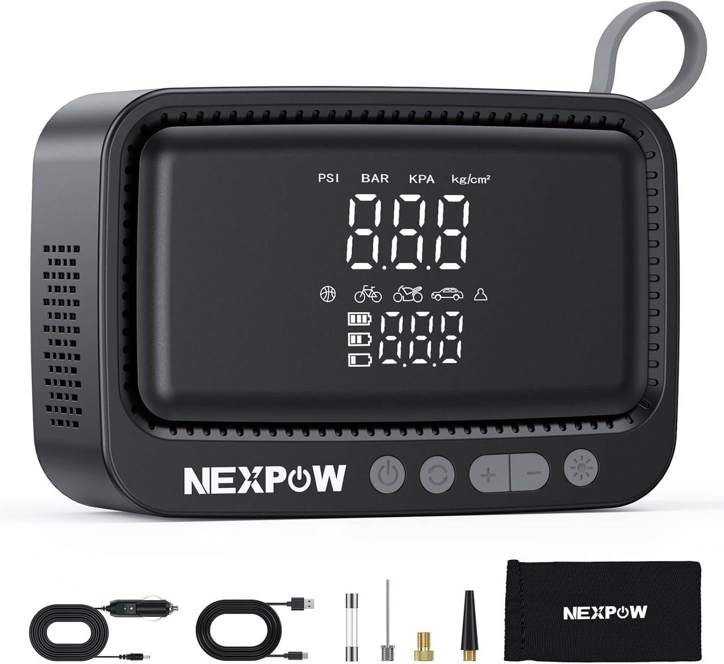 NEXPOW Tire Inflator Portable Air Compressor, 150 PSI Cordless Air Pump for Car Tires with Digital Pressure Gauge & Auto Shut-Off, Air Compressor Portable for Car, Motorcycle, Bicycle, Balls, Gray